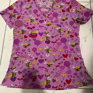 Vibrant Purple Bee Print Women's Scrub Top